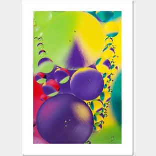 Colorful close up of oil drops in water Posters and Art